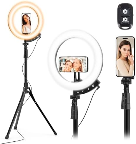 UBeesize 12'' LED Ring Light with 62'' Tripod Stand and Magnetic Phone Holder, Selfie Ring Light for Video Recording, Live Streaming, Compatible with iPhone & Android (Black) by UBeesize