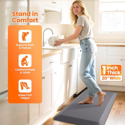 1-Inch Thick Anti-Fatigue Mat for Kitchen and Standing Desk, 20"x32", Grey - Image 5