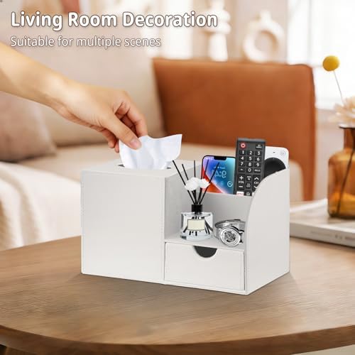 Nightstand Organizer with Tissue Holder,PU Leather Square Tissue Box Cover - Image 6