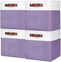 Bagnizer Collapsible Fabric Storage Cubes 11x11 Cube Storage Bins, 4 Pack Closet Baskets Box with Handles for Organizing, Shelf, Toys, Clothes, Home, Office, Nursery (Purple&White) by Bagnizer