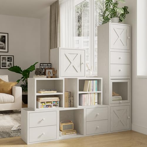 FUSUNBAO Magic DIY Cube Storage Organizer Stackable Cubes for Home Books Clothes Toy-Modular Cubby Storage System-Office Cubical-Bookcase Closet(Pure White-Washed, Glass Door Cube) - Image 2