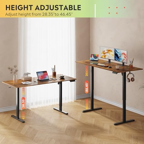 DEVAISE Computer Desk, Home Office, 63 Inch with Adjustable Height, Rustic Brown - Image 4