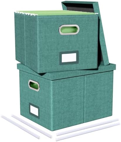 2 Pack File Storage Organizer, Document Organizer, Portable File Box with Lid, Fit for Letter/Legal File Folder Storage,Forest-green-Box only by Oterri