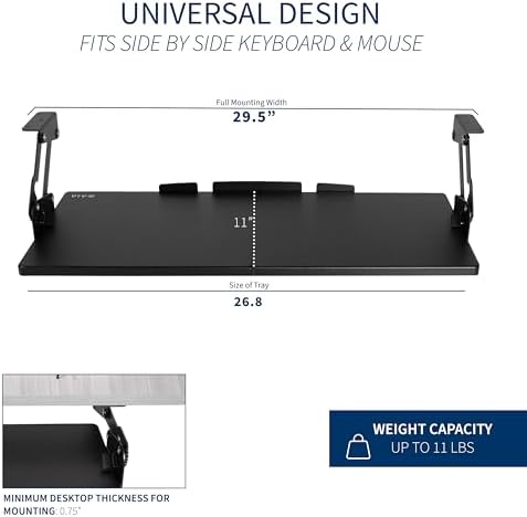 VIVO Black Under Desk 27 x 11 in Adjustable Keyboard Tray, MOUNT-KB08S - Image 6