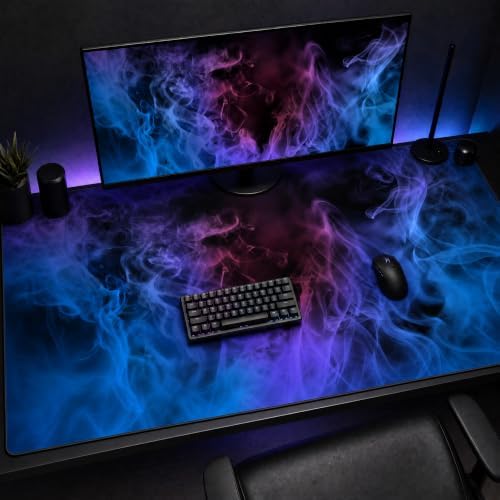 Abstract Smoke Purple XXL Gaming Mouse Pad 48x24in, Stitched Edges Non-Slip by HOME