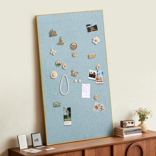 SELEAD Linen Bulletin Board 48” x 24” - Golden Aluminum Frame, Teal Fabric - Image 3