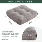 HIGOGOGO Tufted Corduroy Recliner Seat Cushion for Elderly, 20x20x5 Inch Large Square Seat Cushion for Recliner Chair, Floor Pillow, Office Chair, Car, No Pressure on Thighs, Grey - Image 3