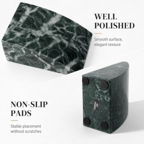 Koville Marble Bookends for Shelves, 8Lbs Large Stone Bookends for Heavy Books, Non-Slip Heavy Duty Book Stopper, Modern Decorative Book Ends for Bookshelf Table Home Decor(Verde Alpi) - Image 3