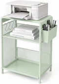 ECOLOVI Small 3 Tier Printer Stand for Under Desk, Height Adjustable Shelf Printer Table with 3 S-Hooks & Basket, Heavy Duty Industrial Storage Shelf for Home Office (Sage Green) by ECOLOVI