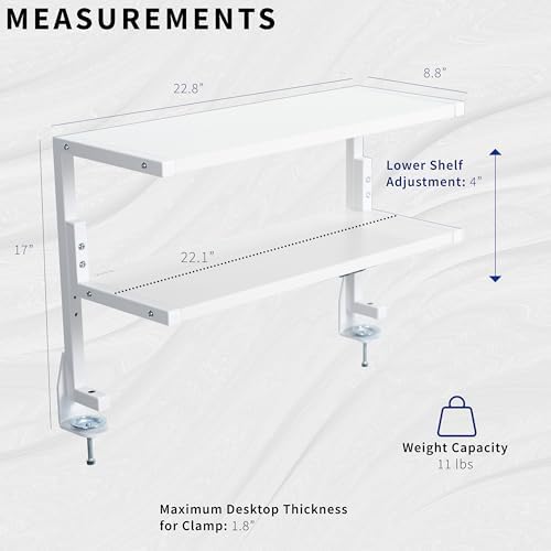 VIVO White Clamp-on 24 inch 2-Tier Desk Shelf, STAND-SHELF24C-W - Image 3