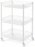 Kitchen Storage Cart for Fruit Vegetable 3 Tier Utility Cart with Wheels, White Rolling Pantry Floor Organizer Onion Potato Storage, Metal Wire Basket Stand Snack Shelf Home Organization by Ufriandz