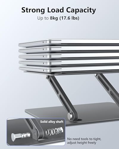 JCZT Adjustable Laptop Stand, Aluminum Laptop Stand for Desk, Classic Grey - Image 3