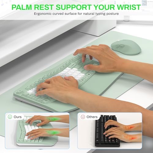 Wireless Keyboard and Mouse Combo,2.4G Ergonomic Wave Keys(Avocado Green-B) - Image 3
