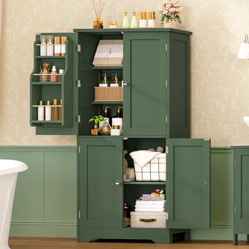 Pantry Cabinet with 4 Doors, Kitchen Storage Cabinet with Door Shelves, - Image 2