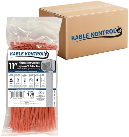 Kable Kontrol Cable Zip Ties, 11 Inch, 8500 Pcs, 50lbs Test, FL Orange by KABLEKONTROL%C2%AE