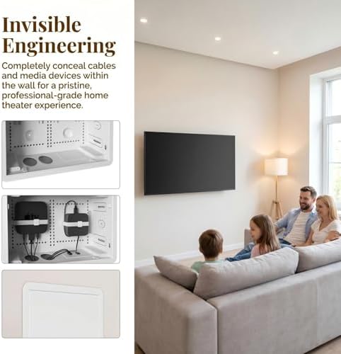 9'' in-Wall Media Box & Recessed Outlet Box with Cable Management - Structured Media Enclosure Compatible with Streaming Media Players - WiFi Friendly Design - Image 3