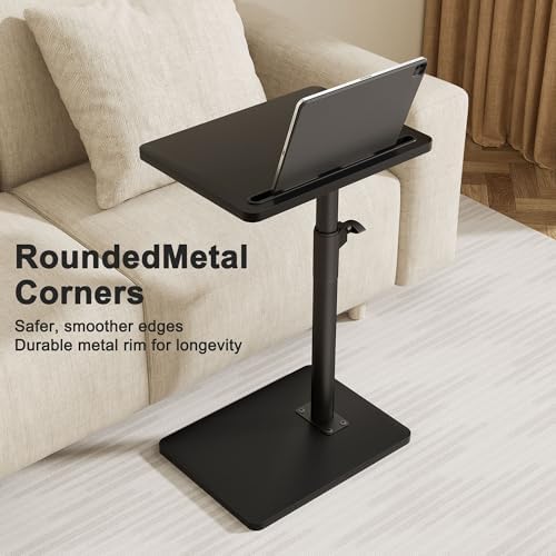 YUHFERA Sofa Armrest Tray Table for Couch - 360° Swivel Height Adjustable End for Small Spaces, Snack Side Table for Bed or Chair with Phone & Tablet Slot (Black,Standard) - Image 7