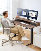 HUANUO 60″ x 30″ Electric Standing Desk with 2 Drawers, C-Clamp Mount Compatible, Height Adjustable Computer Desk, Home Office Stand Up Desk with 4 Preset Heights & 2 Hooks, Walnut - Image 2