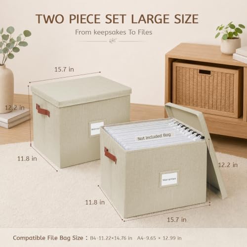 2-Pack Collapsible Storage Bins with Lid - Beige - Image 2