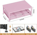 Monitor Stand Riser with Mesh Drawer and 2 Side Pen Holders, Pink Metal Top - Image 2