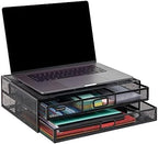 Mind Reader Monitor Stand, Ventilated Laptop Riser, Storage Drawer, Office, Metal Mesh, Black, 2 Drawers (Pack of 4) - Image 5