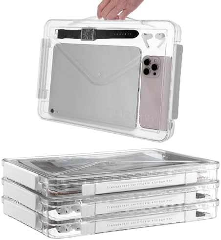 4 Pack Clear Plastic File Boxes with Handle, Modern Style, Stackable, Water Resistant, A4 Letter File, Document, Photo, Scrapbook Storage by Unknown