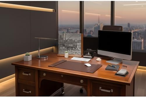 DACASSO Leather Desk Pad with Side Rails - Luxury Leather Desk Blotter for Writing - Executive Desk Surface Protector - (Chocolate Brown, 22” x 14”) - Image 2