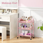 TOOLF 3 Tier Rolling Cart, Metal Utility Storage Cart with Wheels, Pink - Image 5