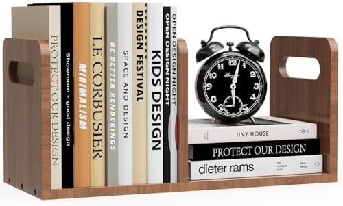 100% Solid Wood Adjustable Desktop Bookshelf With Movable Divider, Retro Tabletop Bookshelf With Convenient Handle Design for Living Room, Home, Office, Perfect for Magazines, Books, Files (Brown) by Soultopxin