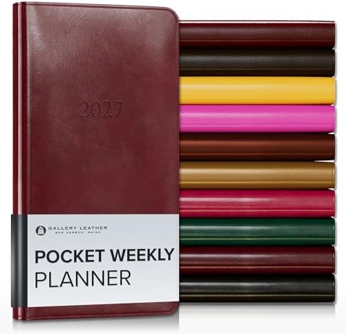 Gallery Leather Pocket Weekly Planner 2026-2027 Acadia Deep Red by GalleryLeather
