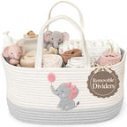 Baby Girl Diaper Caddy Organizer, Pink Elephant Cotton Rope Nursery Basket by KeminaBlankets