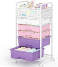 5 Drawer Rolling Storage Cart with Pegboard Top and Hooks, Dreamy Color by SYKIARIOL