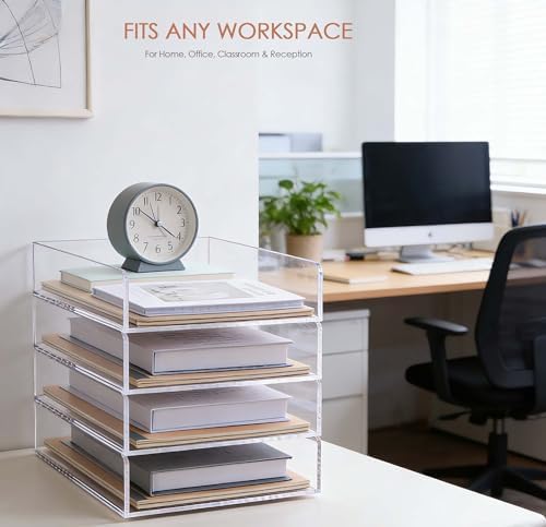 Acrylic Paper Organizer Letter Tray, Stackable Desk Organizer, 4-Tier - Image 5