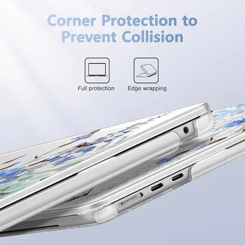 May Chen for MacBook Air 15 inch Case M5 M4 M3 M2 2026 2024-2023, Model A3448 A3241 A3114 A2941, Closes Seamlessly Hard Shell Laptop Cover with Keyboard Cover, Blue Flowers - Image 3