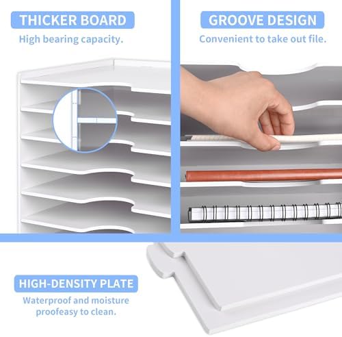 Paper Organizer Storage for Desk, 9 Tier Construction File Organizer Paper Sorter, Desktop Document Storage Holder for Home Office School, 14 1/8" x 10 1/4" x 15 3/8", White - Image 4