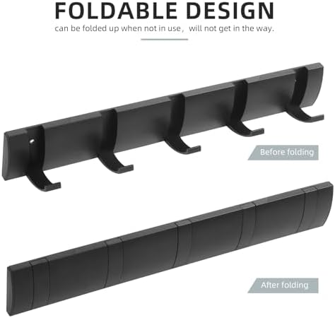 2 Pack Foldable Stylish Modern Hook Rack with 5 Hooks, Coat Hooks Wall Mount, Metal Coat Hook Rail for Coat Hat Towel Purse Robes Mudroom Bathroom Entryway (Black) - Image 4