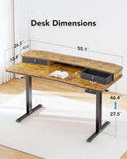 HUANUO 55″ x 26″ Electric Standing Desk with 2 Drawers, C-Clamp Mount Compatible, Height Adjustable Computer Desk, Home Office Stand Up Desk with 4 Preset Heights & 2 Hooks, Vintage Brown - Image 2