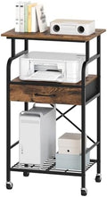 MAHANCRIS Tall Printer Stand, 3 Tier Printer Cart with Storage, Industrial Printer Table on Wheels, Adjustable Shelf & Fabric Drawer, for Home Office Study Rustic Brown PTHR5401 by MAHANCRIS