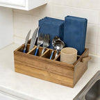 VaeFae Acacia Silverware Caddy, Utensil Holder with Handle, Large - Image 7