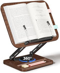 Viozon Book Stand for Reading, Book Holder 360° Rotating Base with Pen Slot, Foldable Reading Display Stand with Elastic Page Clips for Cookbook, Recipe, Textbook, Tablet, Laptop by viozon
