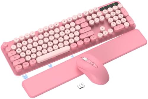 Pink Wireless Keyboard and Mouse Combo, Magnetic Wrist Rest, Round Keycap by EDJO