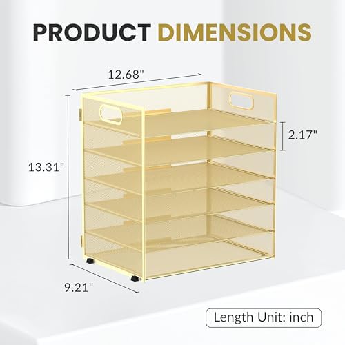 Daltack 6-Tier Paper Organizer for Desk with Handle, Gold, 2 Pack - Image 2