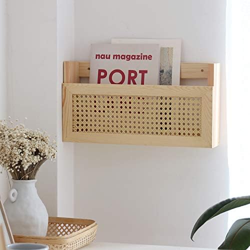 FIRADE Wood Magazine Wall Rack with PE Rattan Grid,Size 17.3" x 4" x 9.4",File Holder For Entryway,Living Room,Waiting Room,Kids’ room,Office by FRIADE