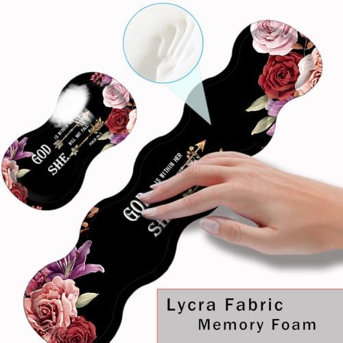 Keyboard Wrist Rest and Mouse Pad with Wrist Support Set Ergonomic Coaster,Memory Foam,Easy Typing Pain Relief,Large XL Desk Mat 31.5"x 11.8",Flower Bible Verse Psalm 46-5 - Image 5