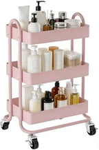 3 Tier Metal Rolling Cart, Utility Storage Cart Shelf Organizer with Wheels for Home & Office, Pink by SimpleLivingBetterHoming