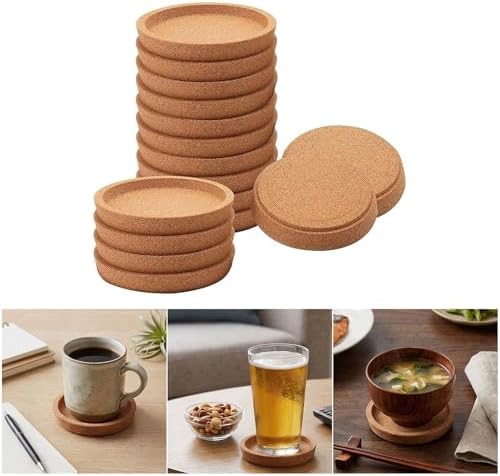 Absorbent Cork Drink Pads 16 Pieces, Round Concave Cup Mats with 0.67 Inch Height for Cold Drinks, Hot Mugs, Dining Room and Cafe Tables Cup Rest Tabletop Mat Beverage Holder Round Cork Pad Tray Cafe - Image 2