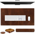 Elizo Real Leather Desk Mat Set (32x16) Large Desk Cover Desk Blotter Protector Computer Gaming Mouse Pad Table Laptop Office Desktop Accessories by Elizo