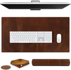 Elizo Real Leather Desk Mat Set (32x16) Large Desk Cover Desk Blotter Protector Computer Gaming Mouse Pad Table Laptop Office Desktop Accessories by Elizo