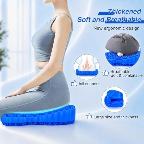 Thicken 19.7in Seat Cushion, Gel Seat Cushion for Long Sitting–Office Chair, Wheelchair, Car Cushion, Large Cooling Pad for Back Pain, Sciatica, Tailbone Pain Relief - Image 3