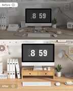 Ufine Bamboo Monitor Stand with 2 Drawers & Keyboard Storage - Image 4